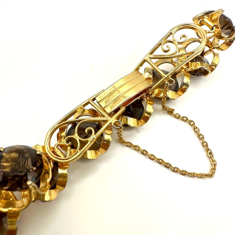 Vintage gold plated genuine brown smoky quartz gemstones tennis bracelet 7.25" - Picture 9 of 9